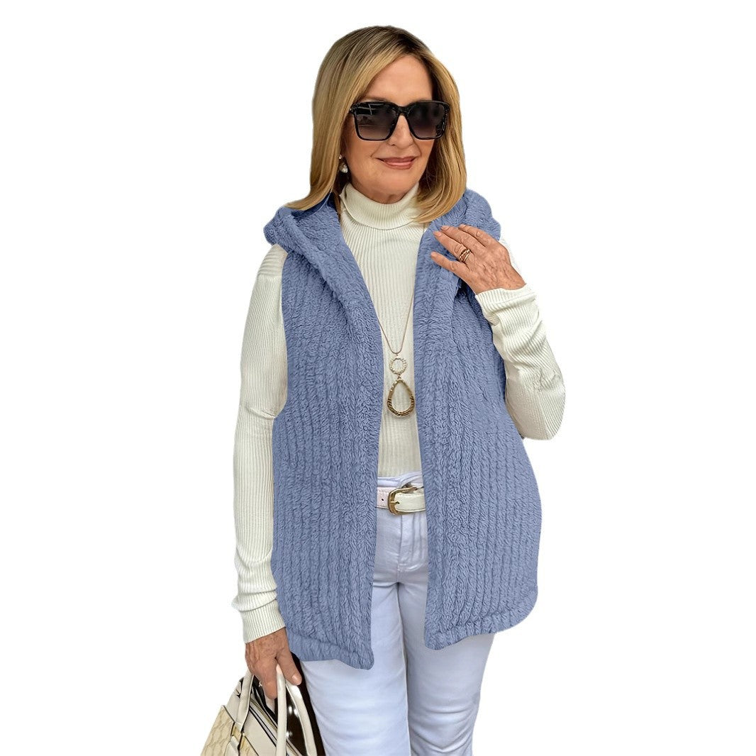 Damen Kapuzenweste Flauschig – Ärmellos, Warm & Casual Look