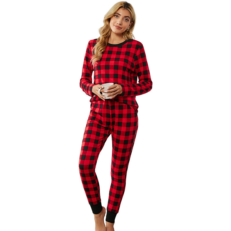 Women's Checked Pyjama Set – Long Sleeve Top & Trousers Homewear