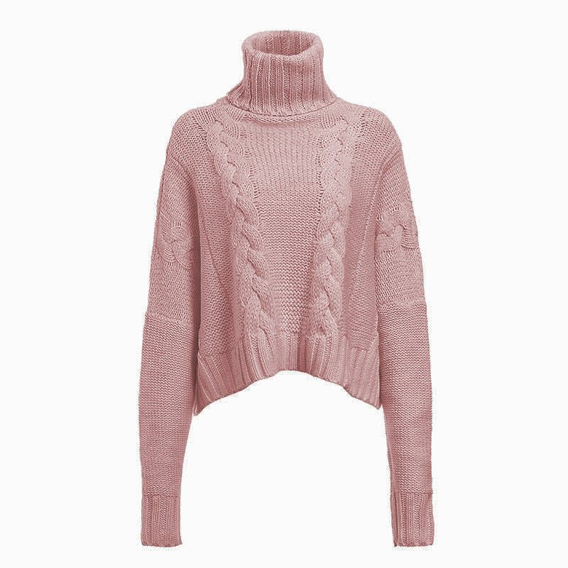 Damen Zopfmuster Rollkragenpullover | Kurzer Winterlook