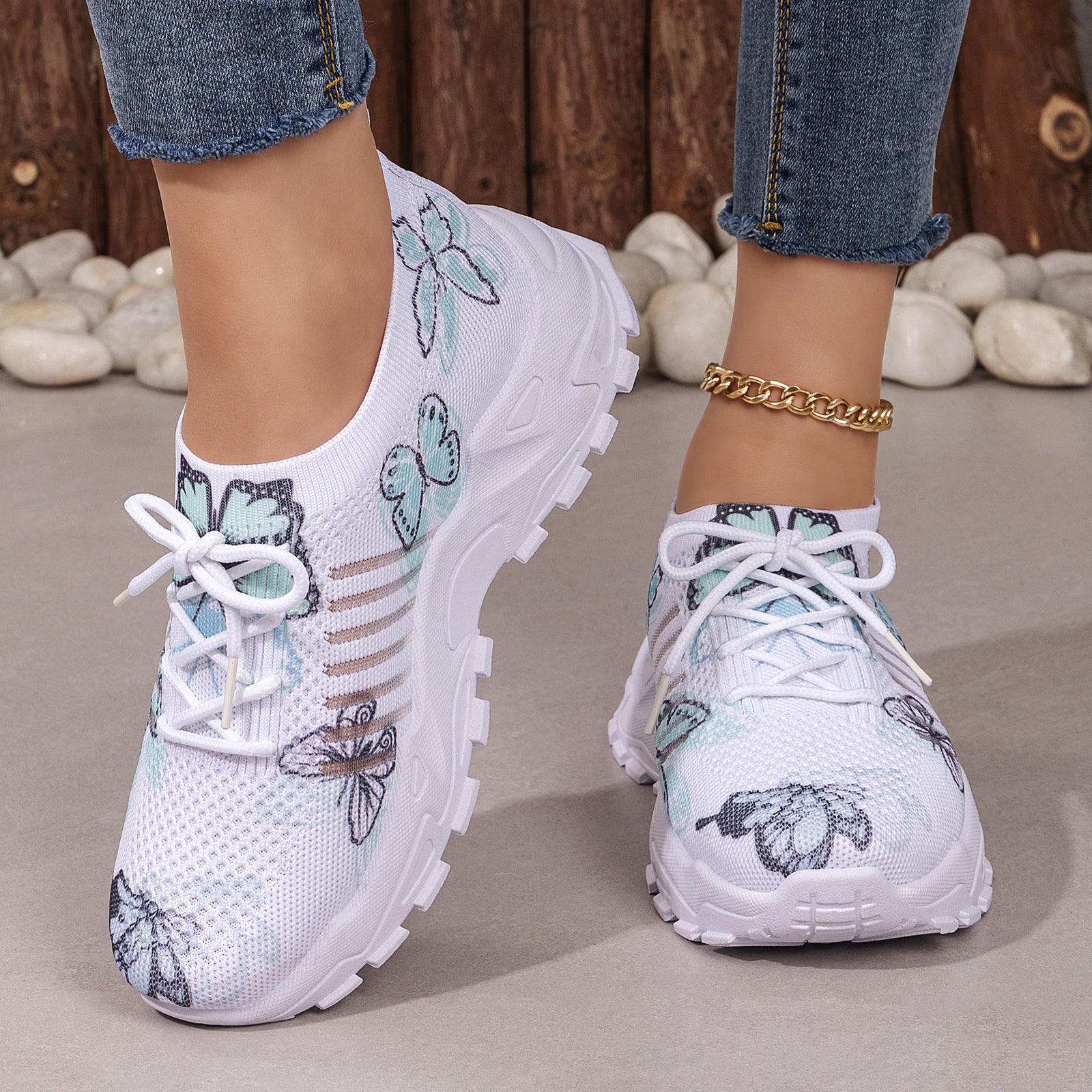 Damen Flyknit Sneaker mit Schmetterlingsmuster | Bequem Elegant