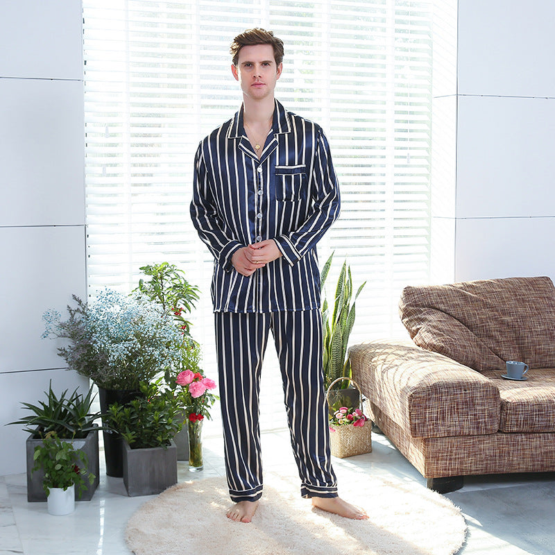 Herren Pyjama Seidenimitat Streifen | Luxus Schlafanzug bequem elegant