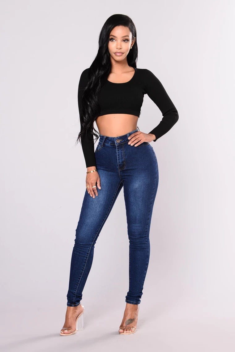 Women's High Waist Stretch Jeans | Skinny Pencil Denim Trousers