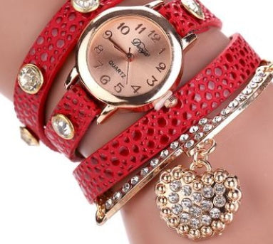 Branded watch with lychee diamond pendant and PU strap