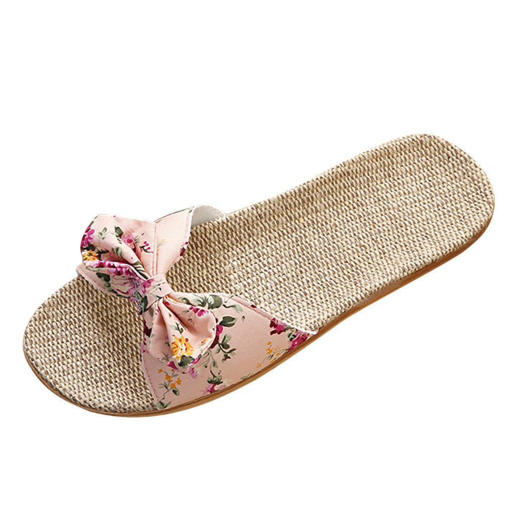 Women's Linen Slippers | Elegant Loafers with Bow