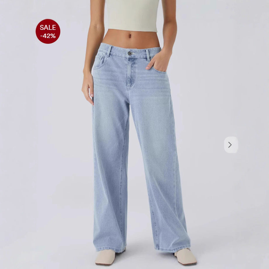 Women's Retro Wide Leg Jeans – Washed Denim with Textured Design