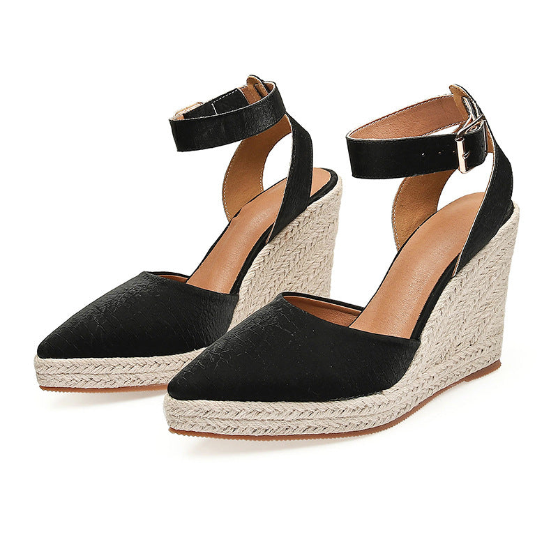 Damen Keil Plateau Sandalen | Strohgeflecht Elegant Sommer Schuhe