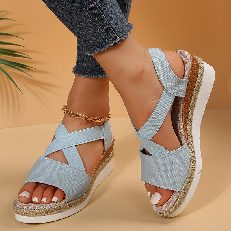Damen Keilsandalen Gladiator | Kreuzriemen Plateau Sommer Schuhe