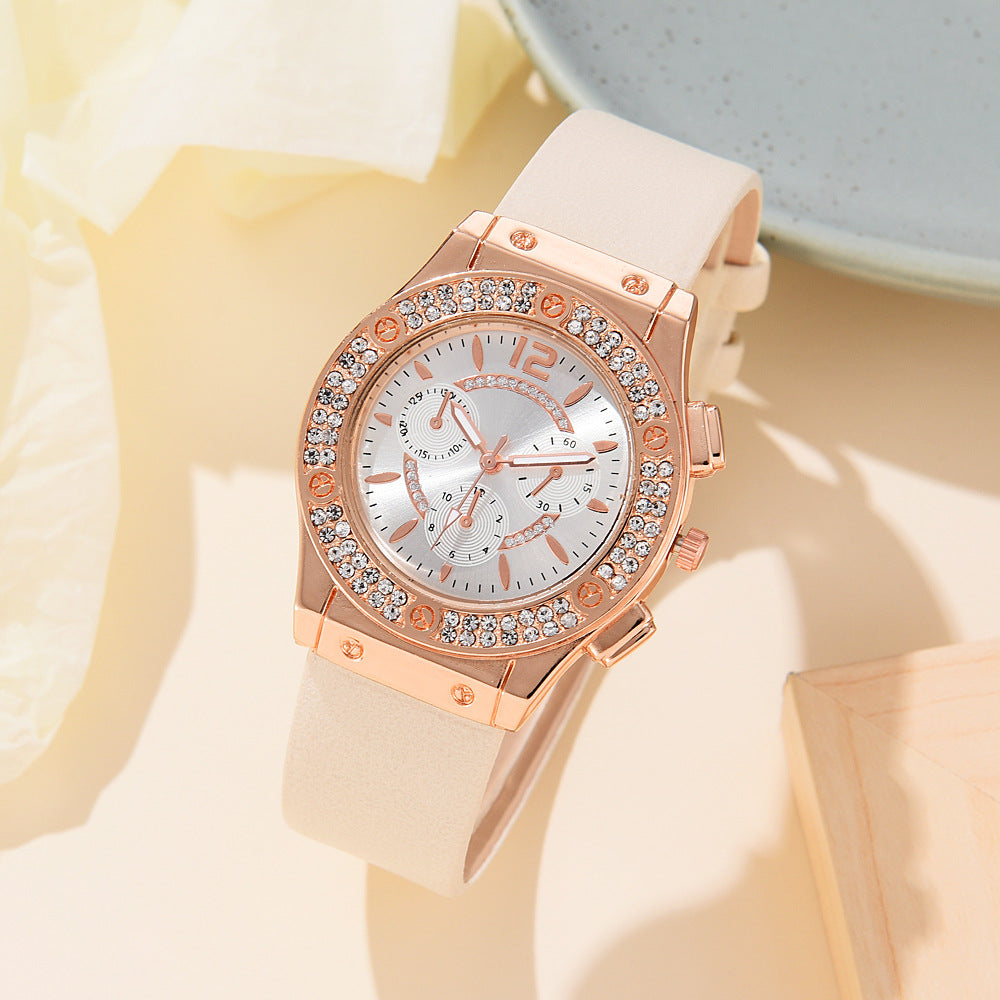 Korean Style Diamond-Embedded Fashion PU Strap Watch