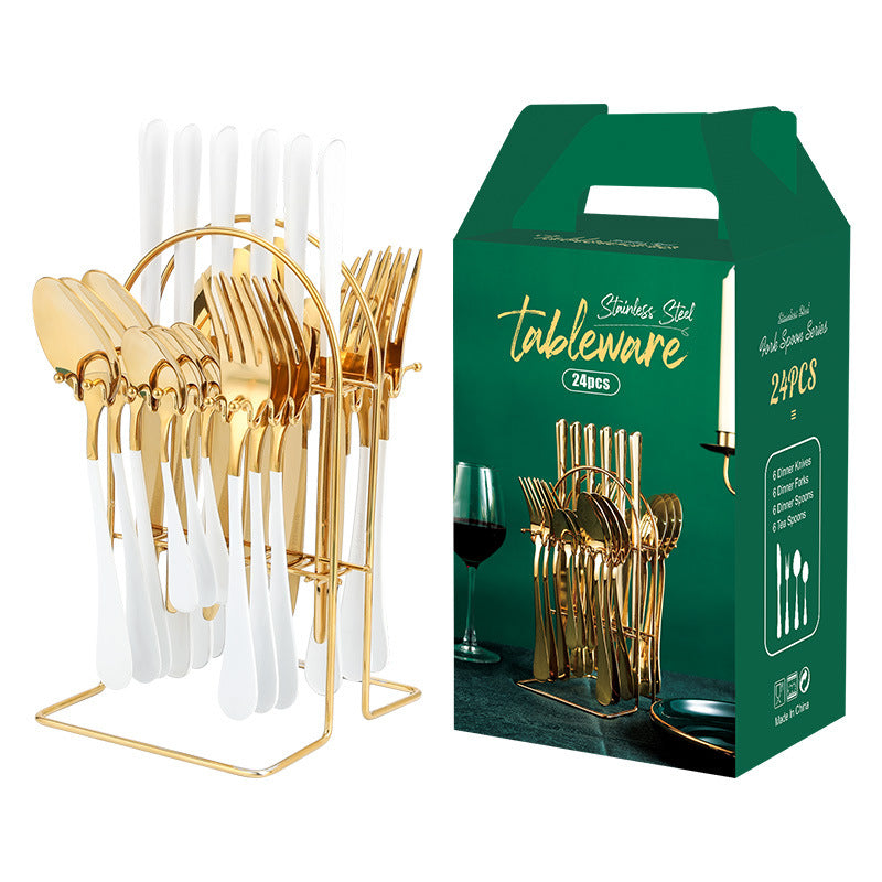 Gold Besteckset Edelstahl | Luxus Tafelbesteck mit Ständer