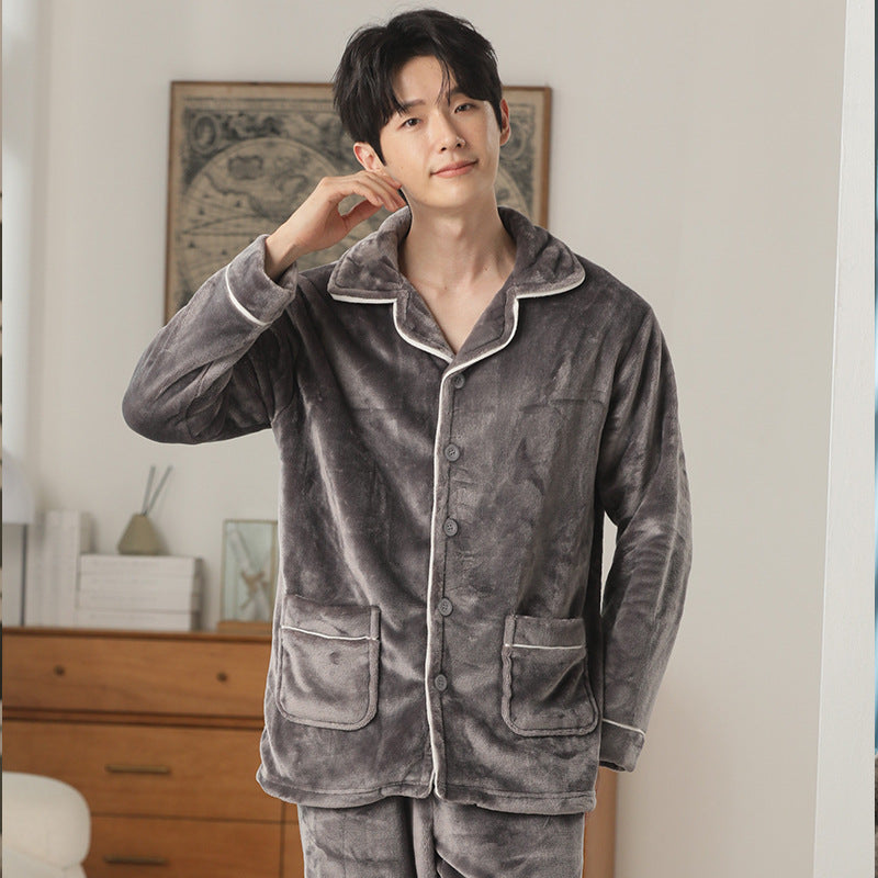 Herren Flanell Pyjama | Winter Schlafanzug Warm | Cardigan