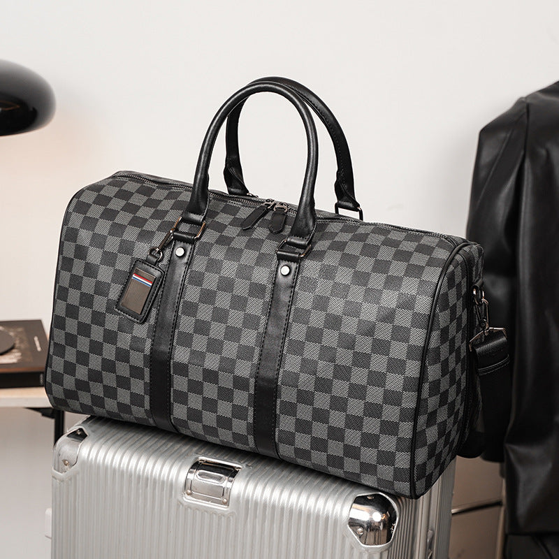 Large Crossbody Travel Bag Checkered Design - Korean Shoulder Bag