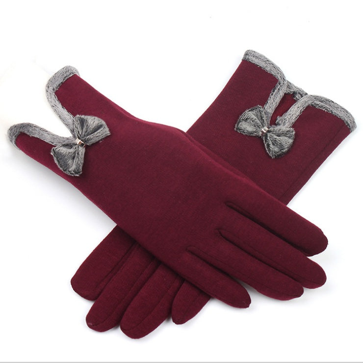 Damen Touchscreen Spitze Handschuhe – Cashmere Warm mit Schleife