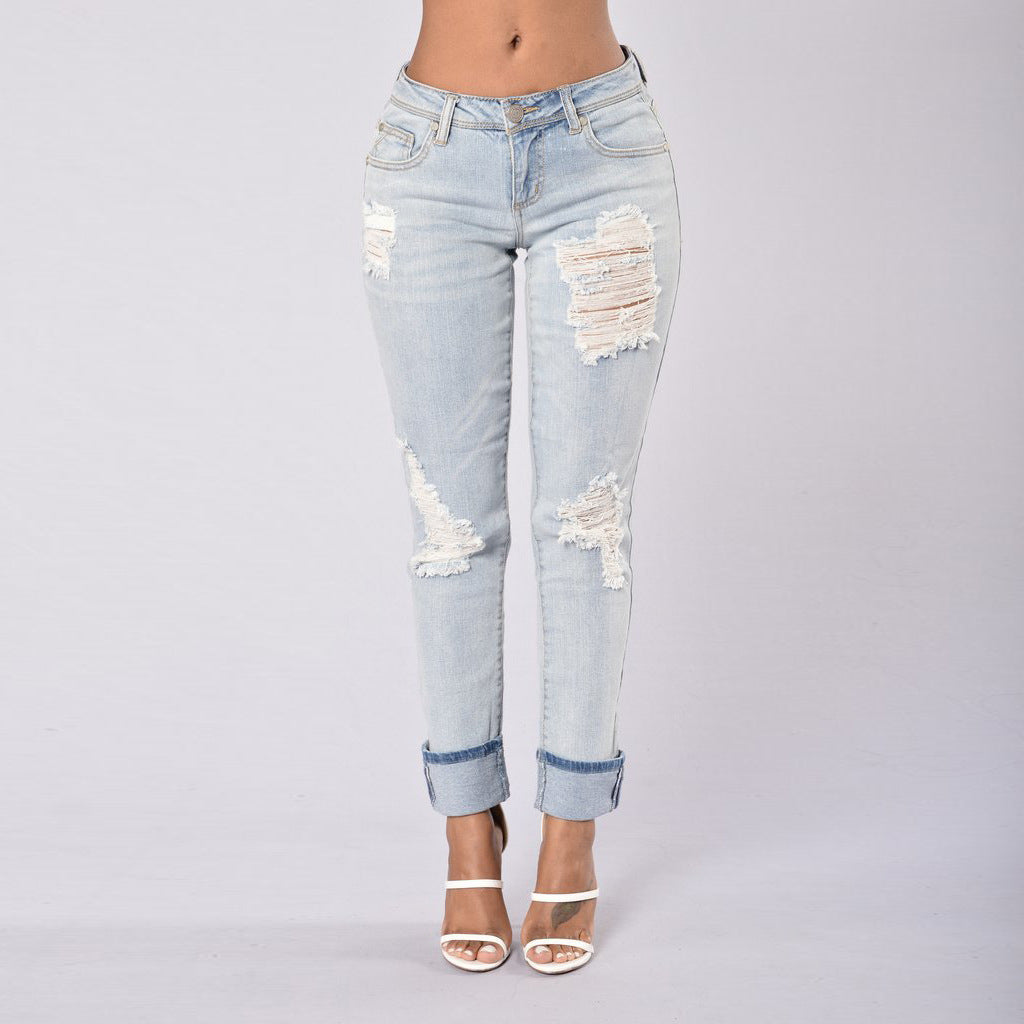Women's Stretch Jeans | Elastic Pleated Casual Trousers
