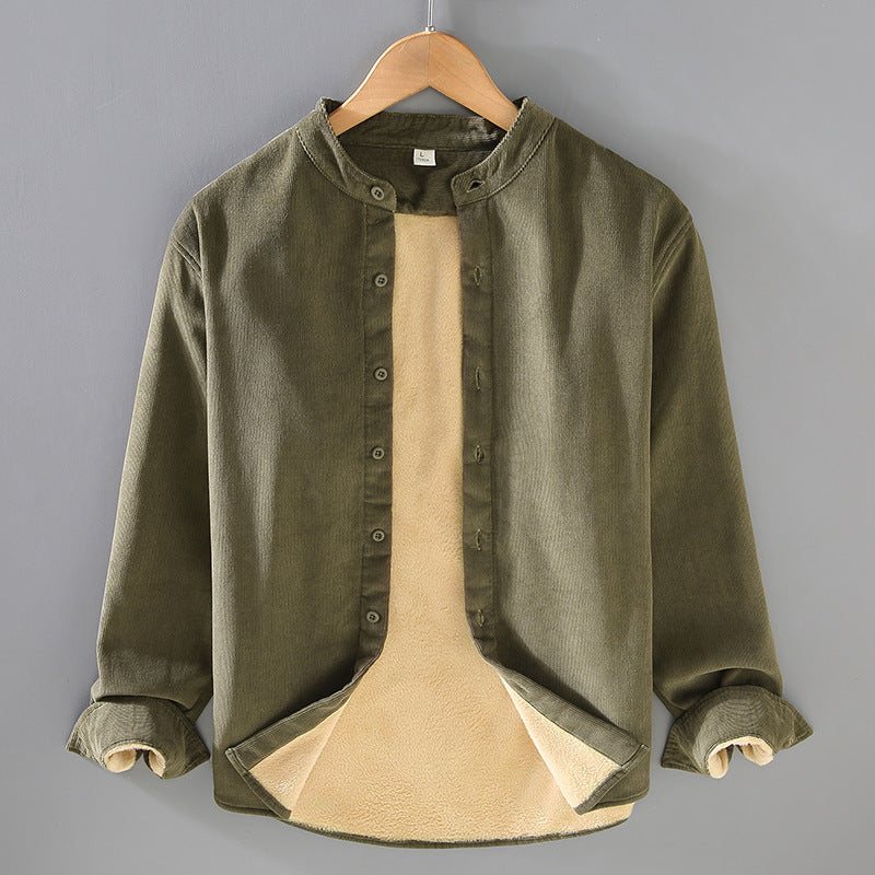 Men's Corduroy Shirt Jacket | Lined Warm Stand Collar Winter