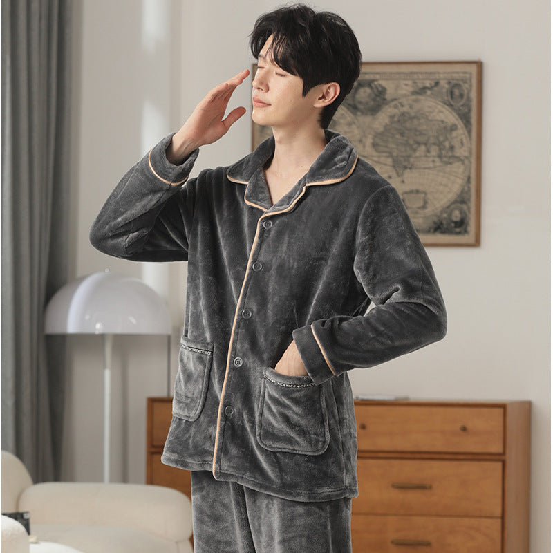 Herren Flanell Pyjama | Winter Schlafanzug Warm | Cardigan
