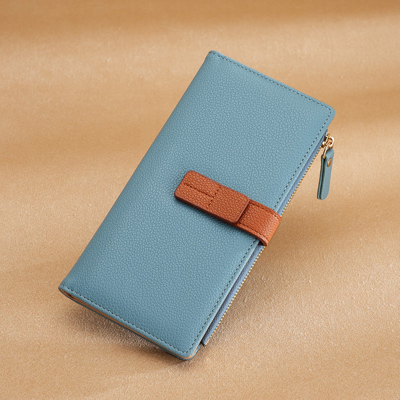 Women's long wallet with many card slots, zipper, elegant