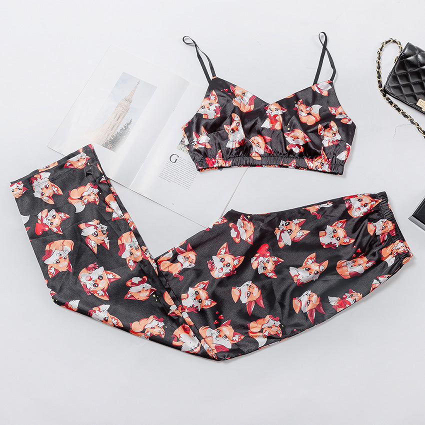 Damen Träger Pyjama mit Print | Sexy Homewear Nachtwäsche