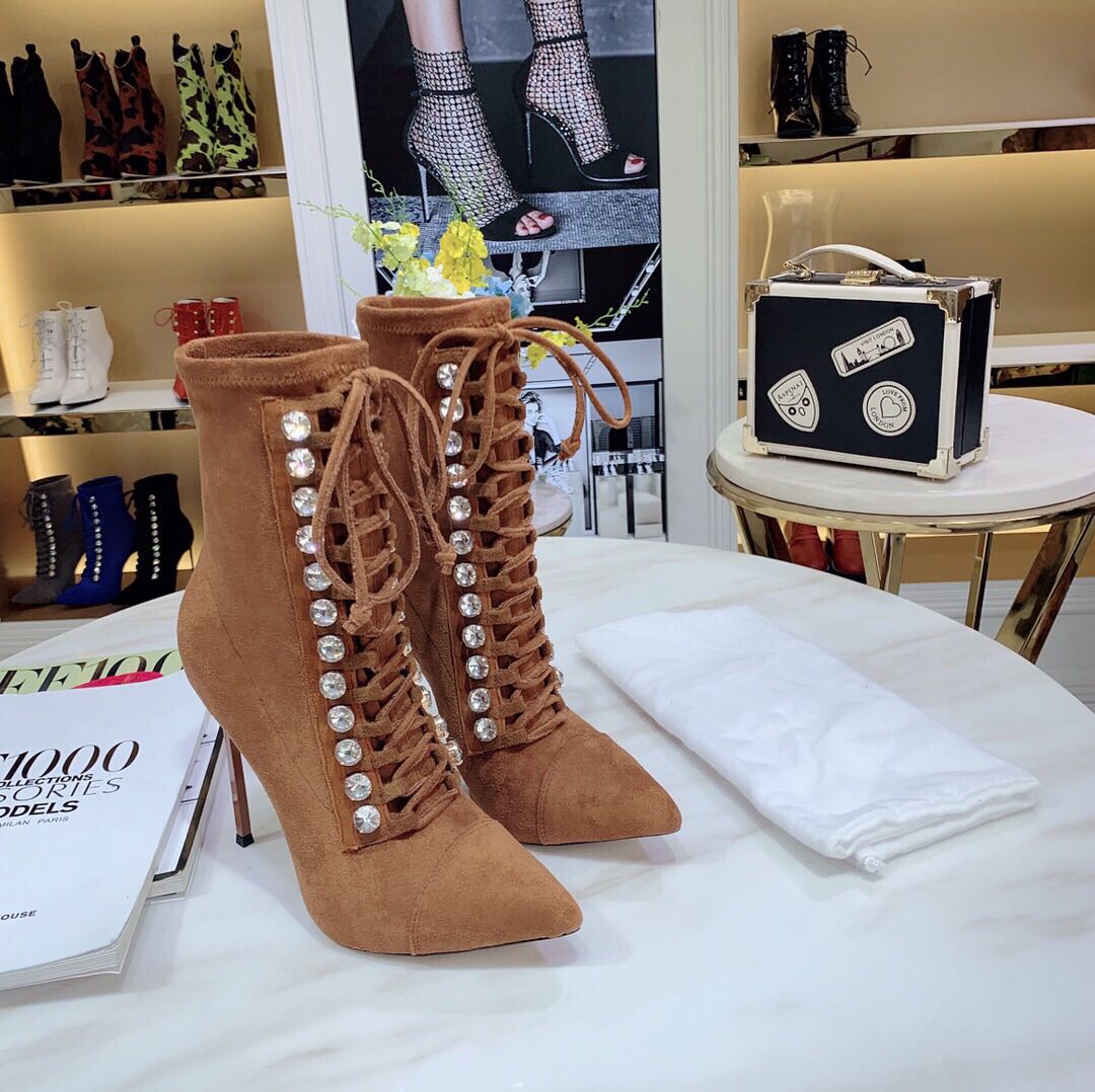 Damen High Heel Boots mit Strass | Elegante Winter Stiefeletten