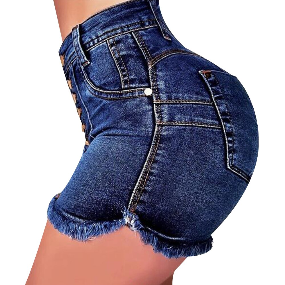Dark Blue High-Waist Hotpants | Women's Distressed Denim Shorts