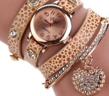 Branded watch with lychee diamond pendant and PU strap