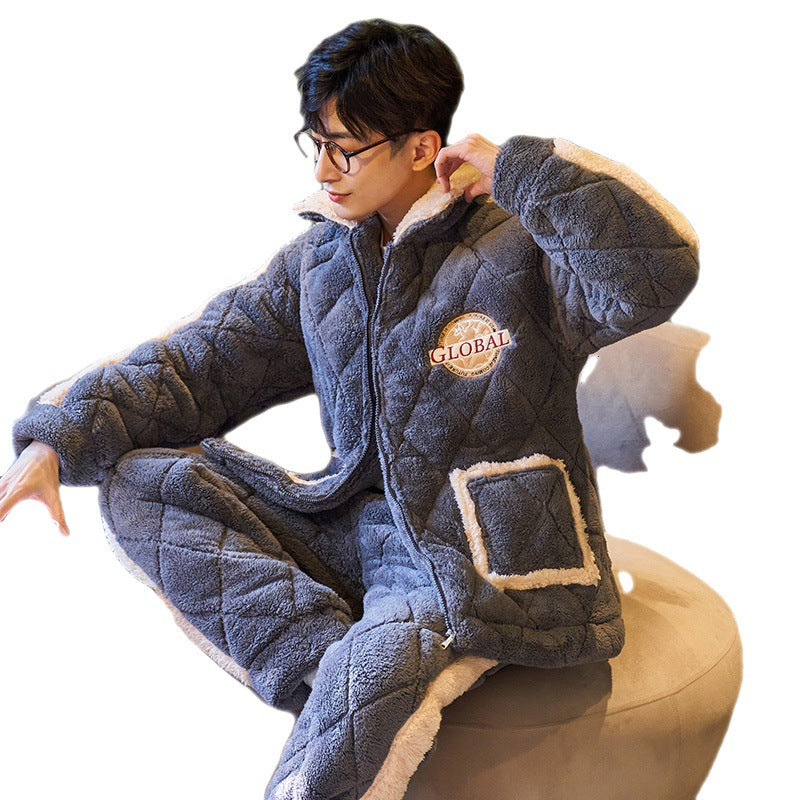 Herren Plüsch Pyjama Korallenvelours | Warmes Winter Set