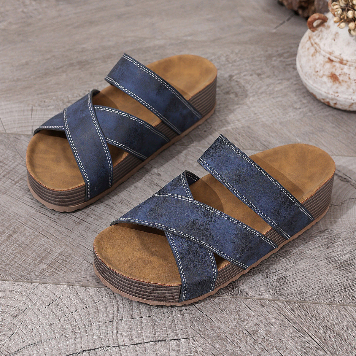 Women's Retro Beach Slides - Flat Comfort Beach Slippers