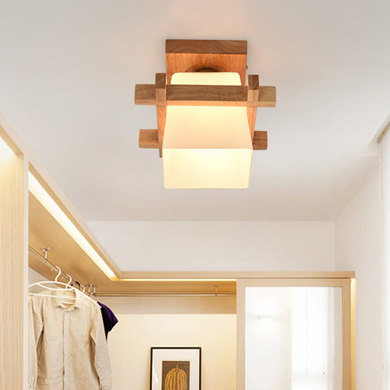 Wooden Glass Table Lamp Natural Design Bedroom Light