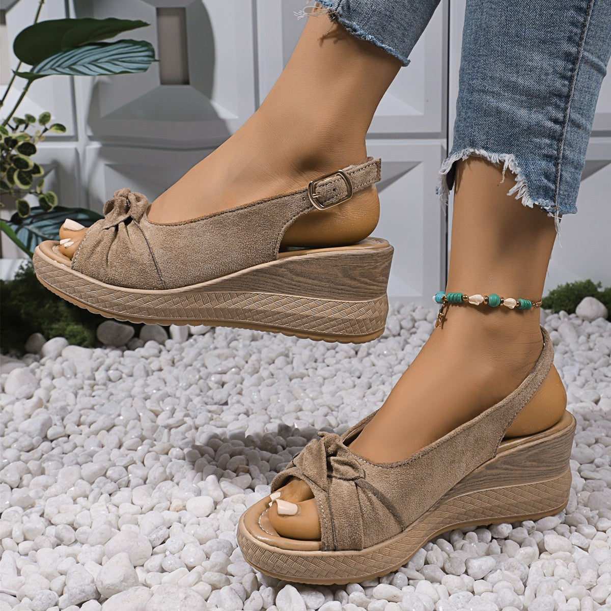 Plus Size Women's Wedge Sandals | Hemp Rope Bow Summer Shoes