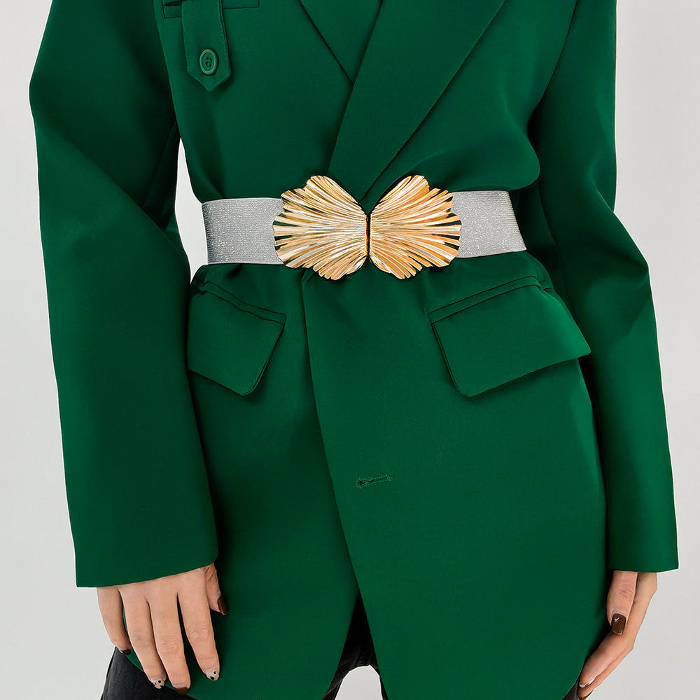 Damen Stretchgürtel Perlen Glanz | Elegant Metall Schnalle Mode