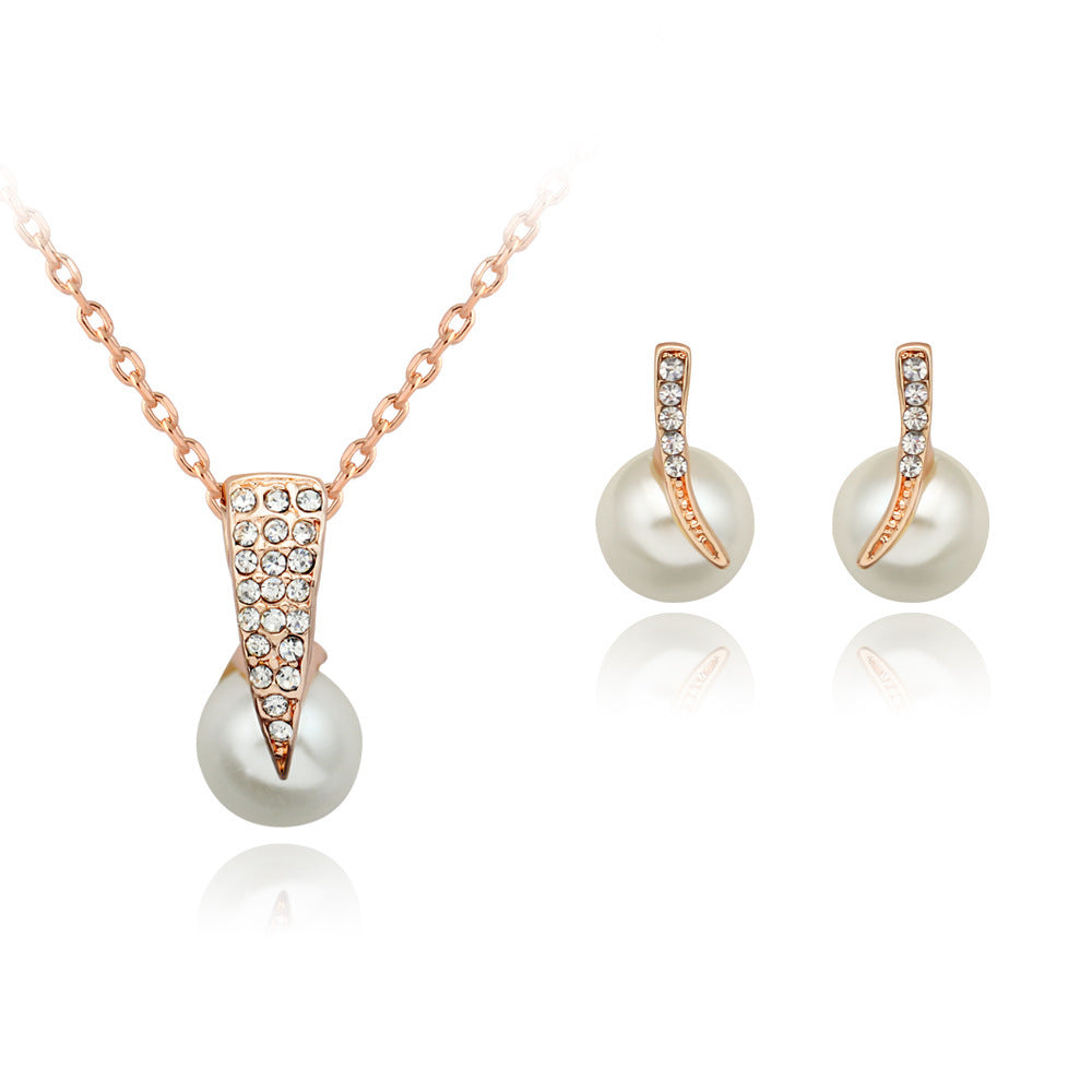 Luxurious Pearl & Rhinestone Jewelry Set – Necklace & Earrings for Weddings & Evening Wear