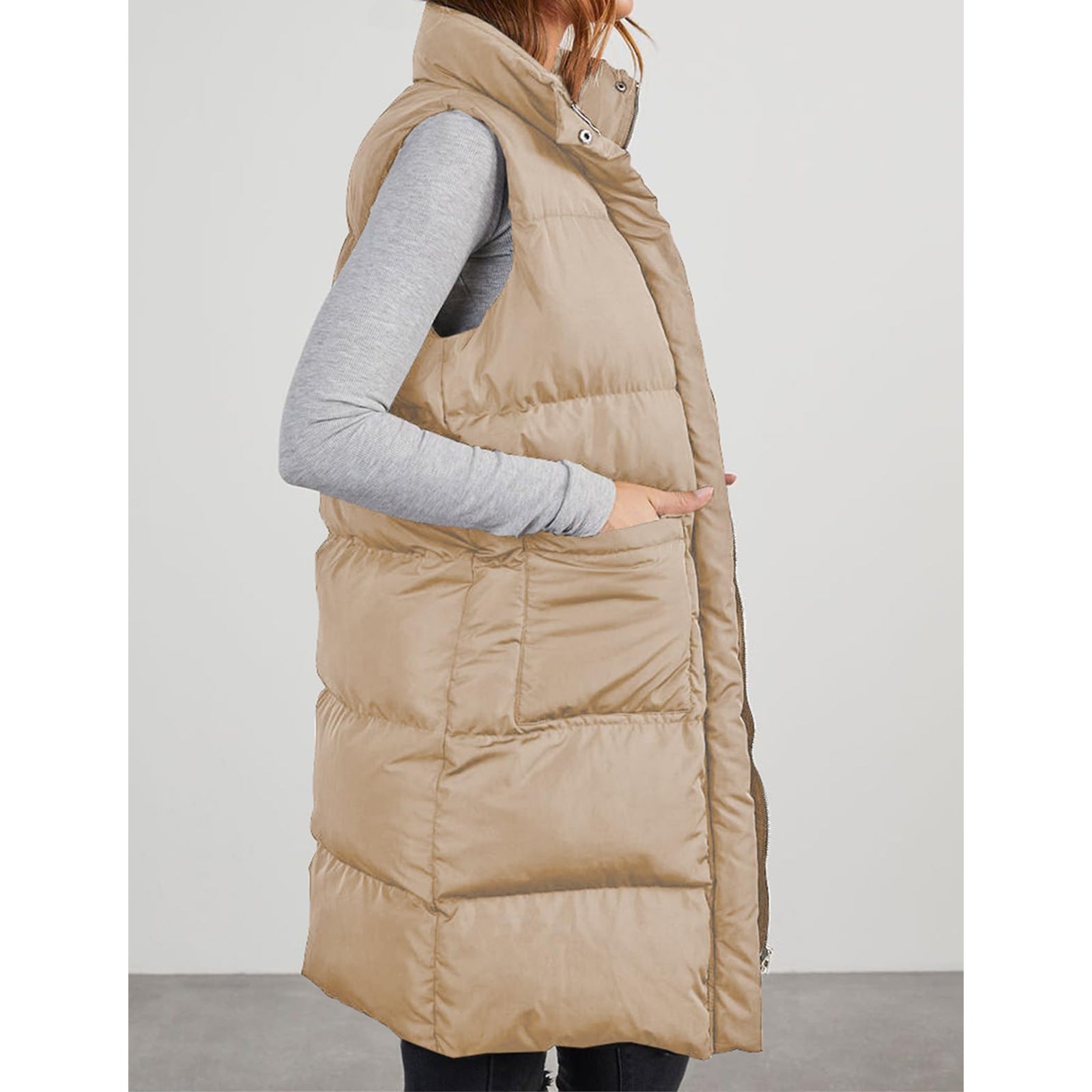 Damen Kapuzenweste Mid-Length – Polyester, Warm & Casual Stil
