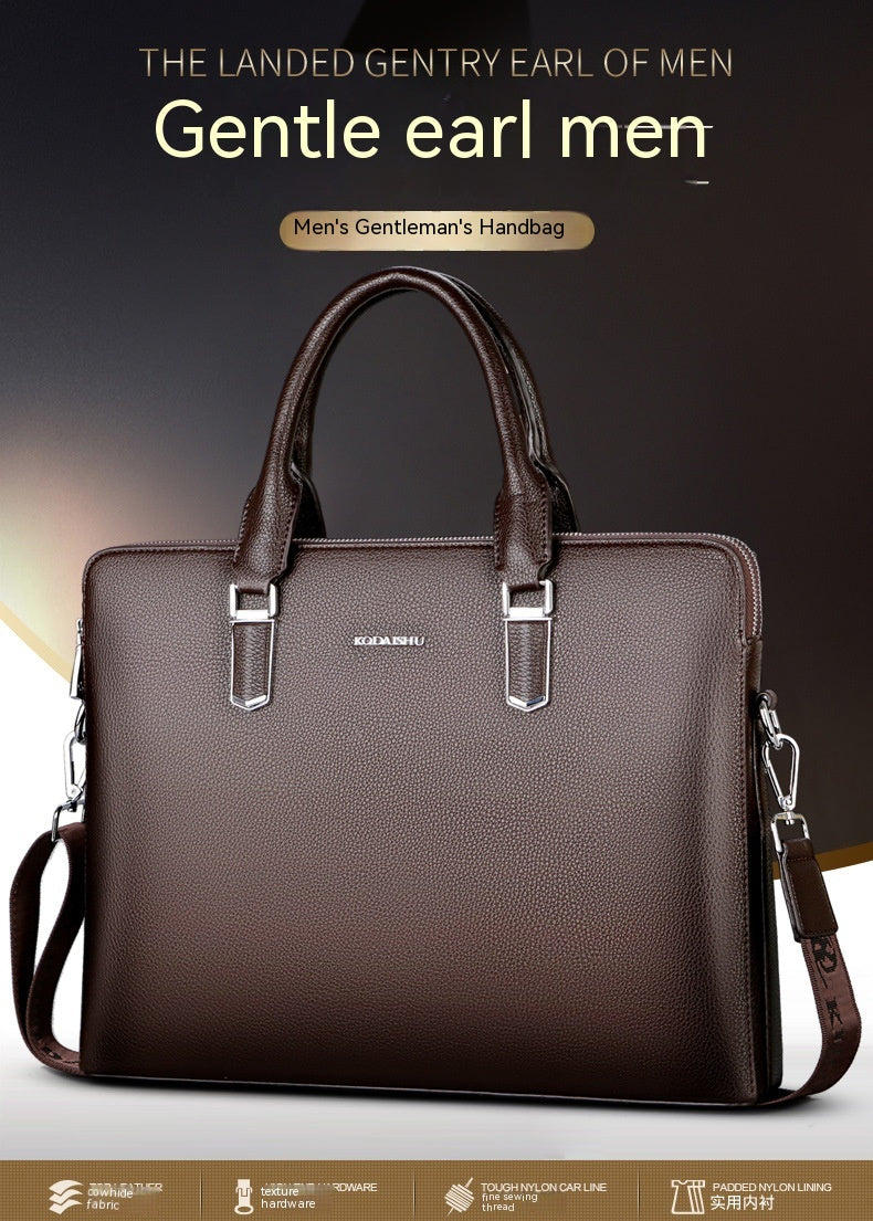 Men's Genuine Leather Business Laptop Bag XL – Double Zipper Premium