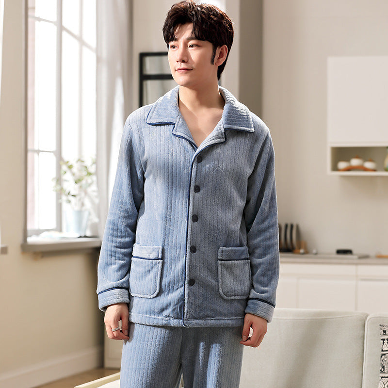 Herren Flanell Pyjama | Winter Schlafanzug Warm | Cardigan