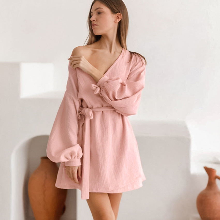 Women's Long-Sleeve Muslin Nightgown – Breathable Loungewear