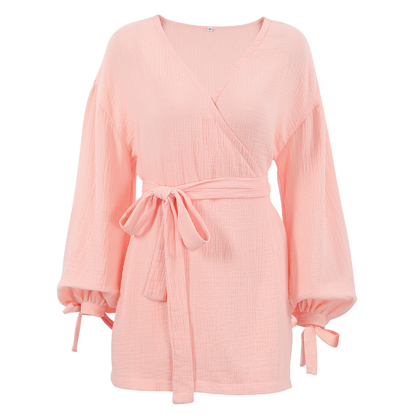 Women's Long-Sleeve Muslin Nightgown – Breathable Loungewear