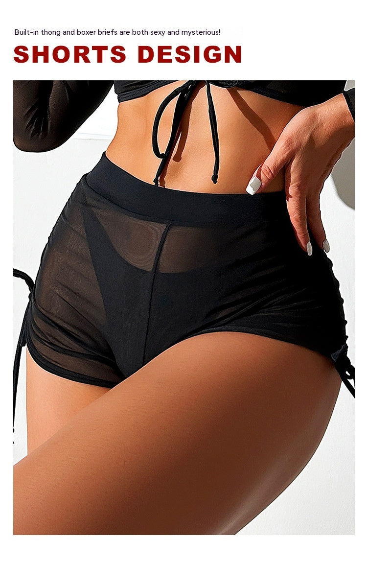 Women's 4-Piece Bikini Set Black with Mesh – Elegant Swimwear