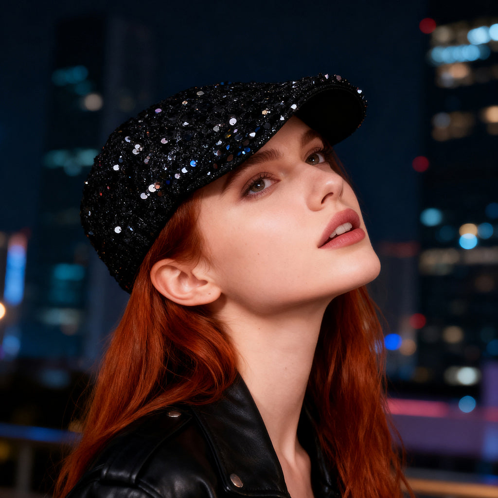 Elegant Ladies' Hat with Sequins – Shimmering Floral Brim