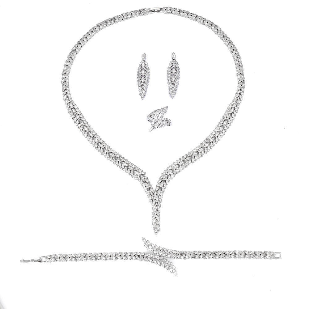 Luxury 3A Zirconia Jewelry Set – 4-Piece with Necklace, Earrings, Bracelet & Ring for Wedding