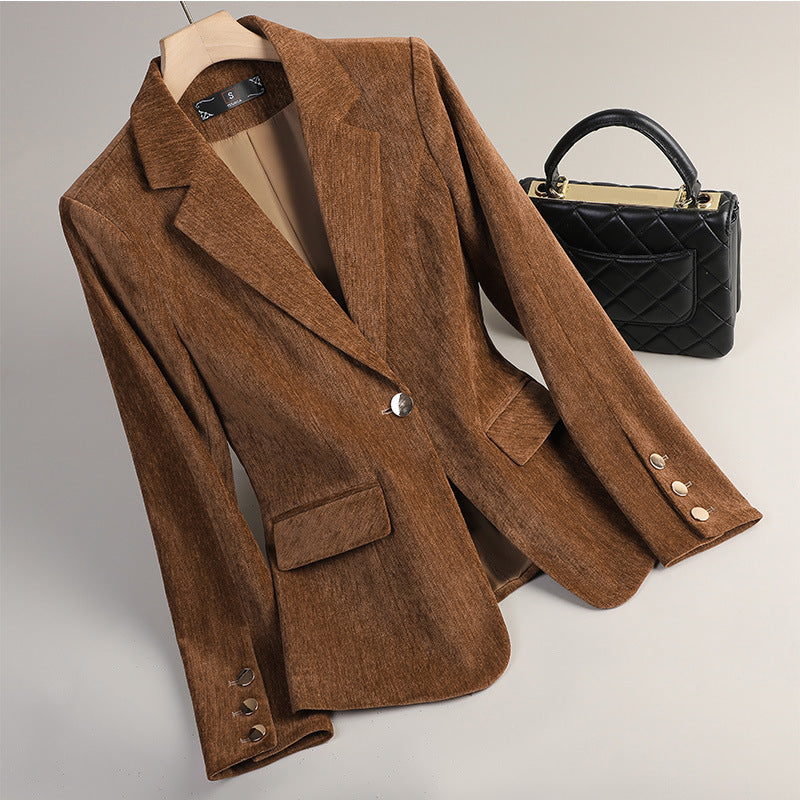 Damen Samt Blazer Slim Fit – Eleganter Gold Velvet Business Look