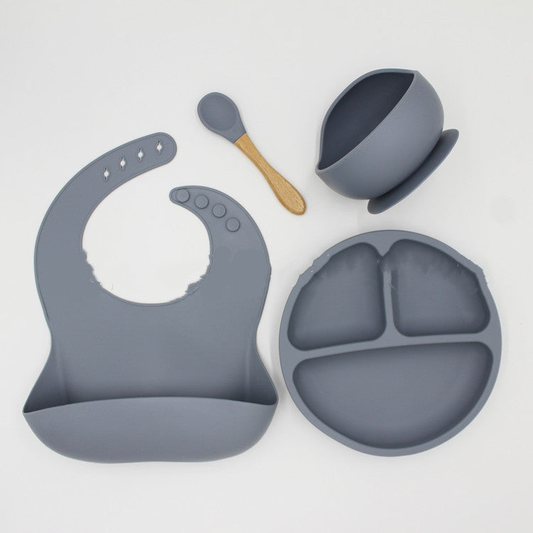 Baby Feeding Set Silicone 4-Piece | Plate Bowl Spoon Bib