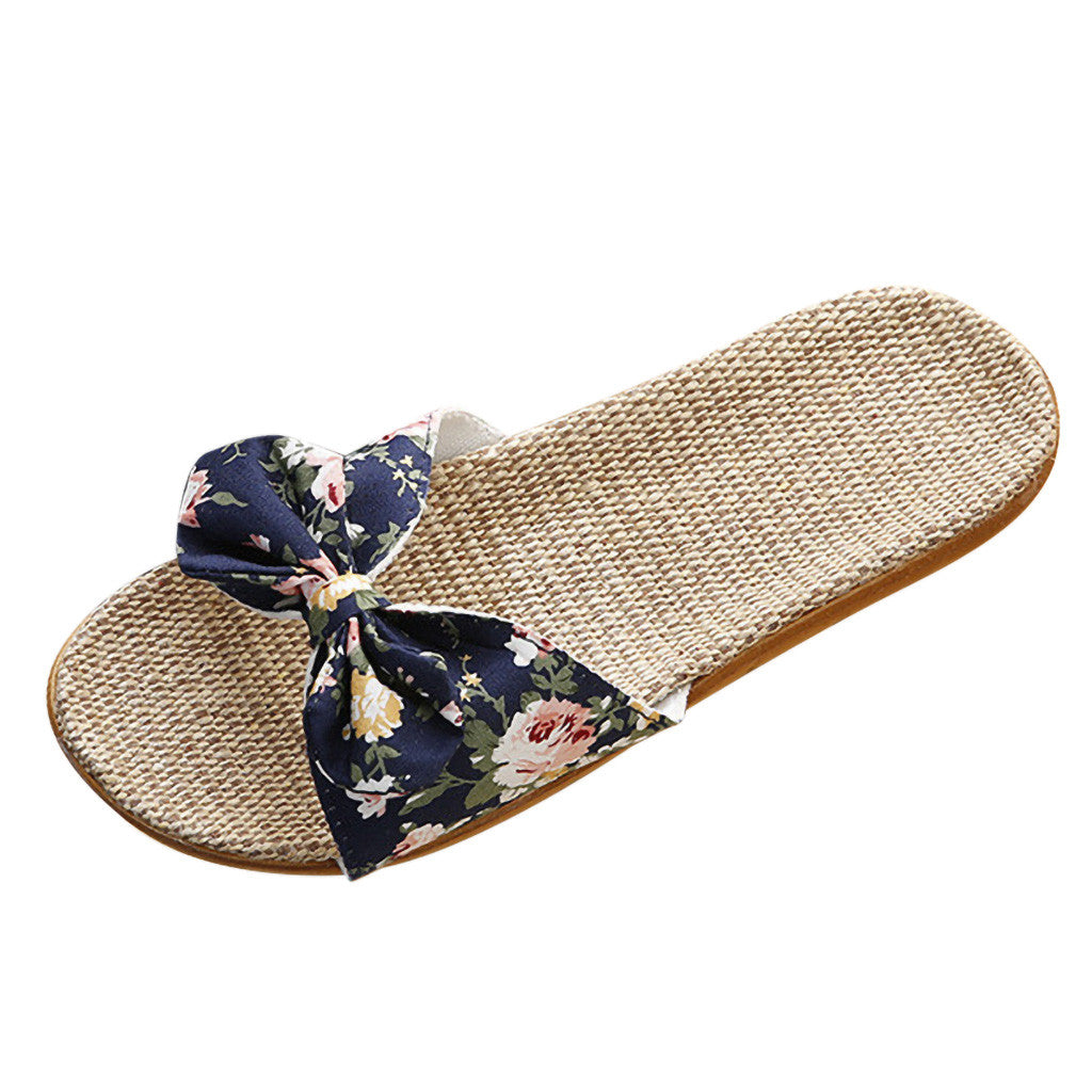 Women's Linen Slippers | Elegant Loafers with Bow