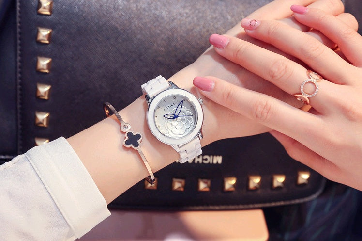 Women's Ceramic Quartz Watch | Elegant Rhinestone Business Wristwatch
