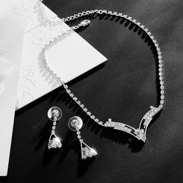 Elegant Teardrop Zirconia Jewelry Set in Korean Design – Necklace & Earrings for Wedding