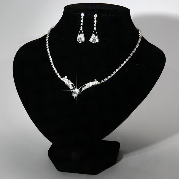 Elegant Teardrop Zirconia Jewelry Set in Korean Design – Necklace & Earrings for Wedding