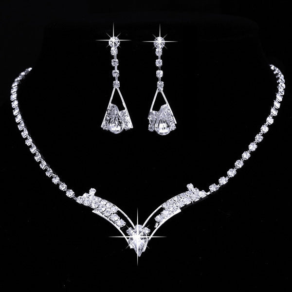 Elegant Teardrop Zirconia Jewelry Set in Korean Design – Necklace & Earrings for Wedding