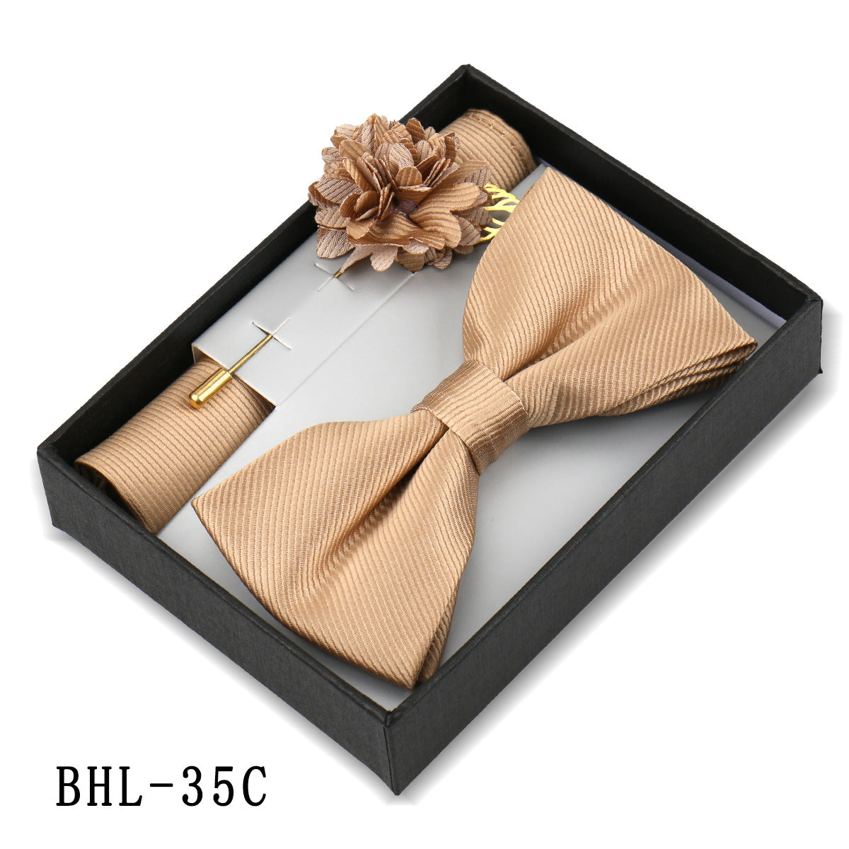 Men's Bow Tie Set Elegant Pocket Square Brooch Gift
