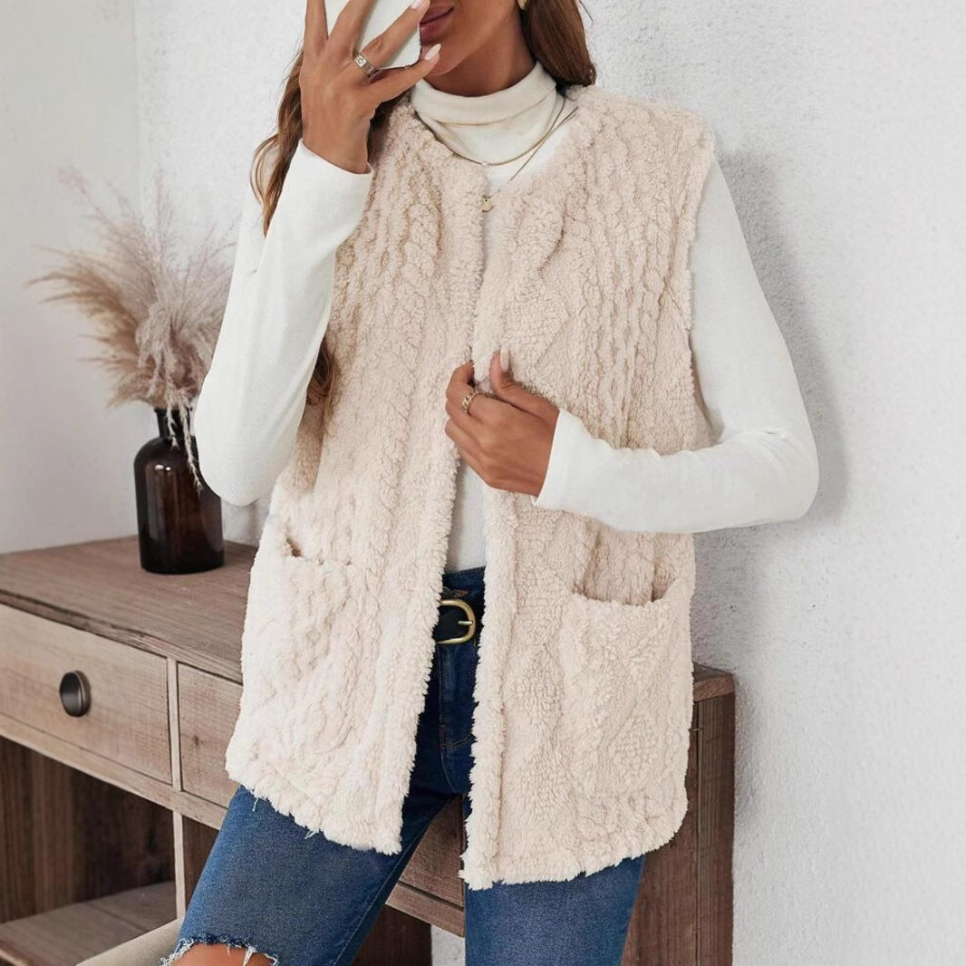 Damen Cardigan mit Plüsch-Taschen – Lässig, Warm & Stilvoll