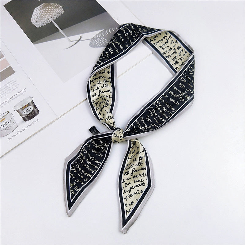 Narrow Women's Silk Scarf Thin Elegant Neckerchief Versatile