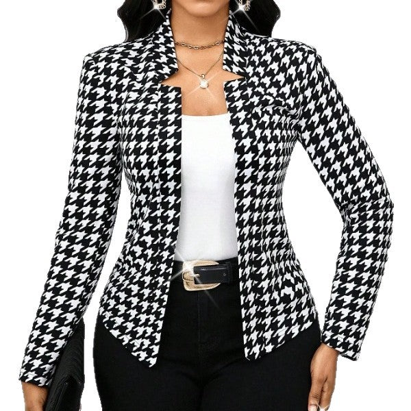 Damen Hahnentritt Blazer Mantel – Eleganter Herbst Winter Cardigan