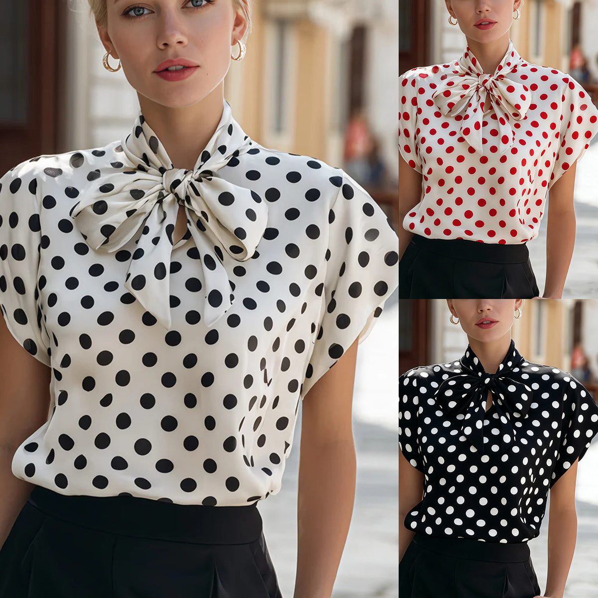 Elegant Women's Blouse with Bow Collar – Business & Timeless Style